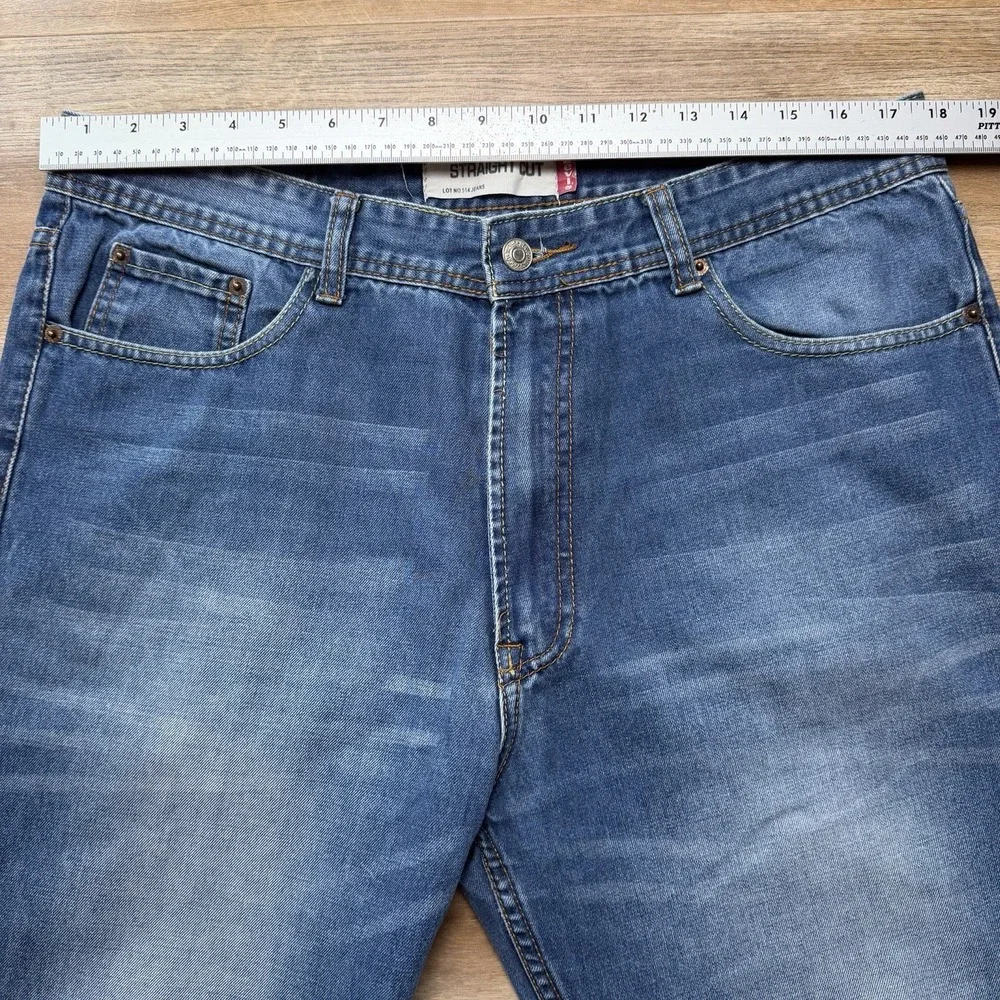 Levis 514 Jeans Men 36x34 Blue Straight Leg Medium Wash Faded Denim Casual‎ Y2K